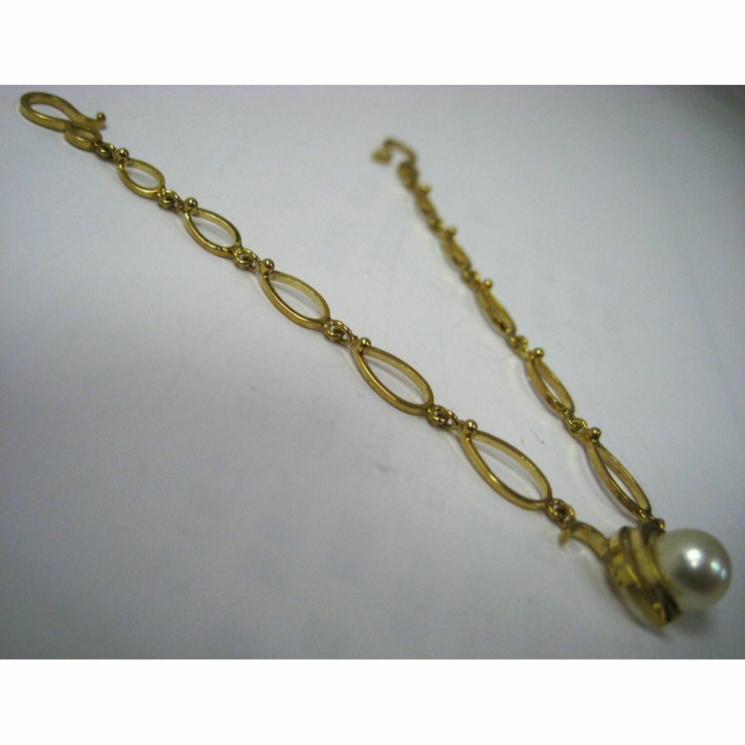 刻印K18K18 18金 羽織ひも パール 7ミリ付 真珠 アコヤ真珠 羽織紐 14cm