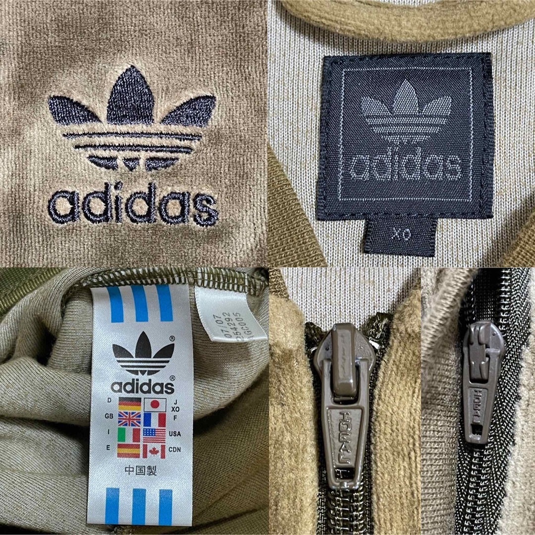 adidas(アディダス)の2XL美品ベロア】アディダス刺繍トラックジャケット古着ジャージ茶カーキブラウン メンズのトップス(ジャージ)の商品写真