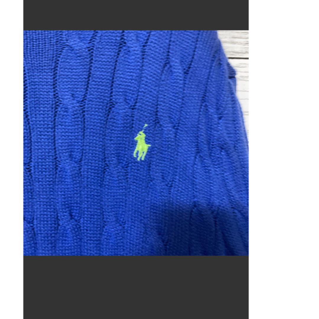 POLO RALPH LAUREN(ポロラルフローレン)のPOLO RALPH LAUREN ケーブルニットセーター ロゴ 刺繍 青 レディースのトップス(ニット/セーター)の商品写真