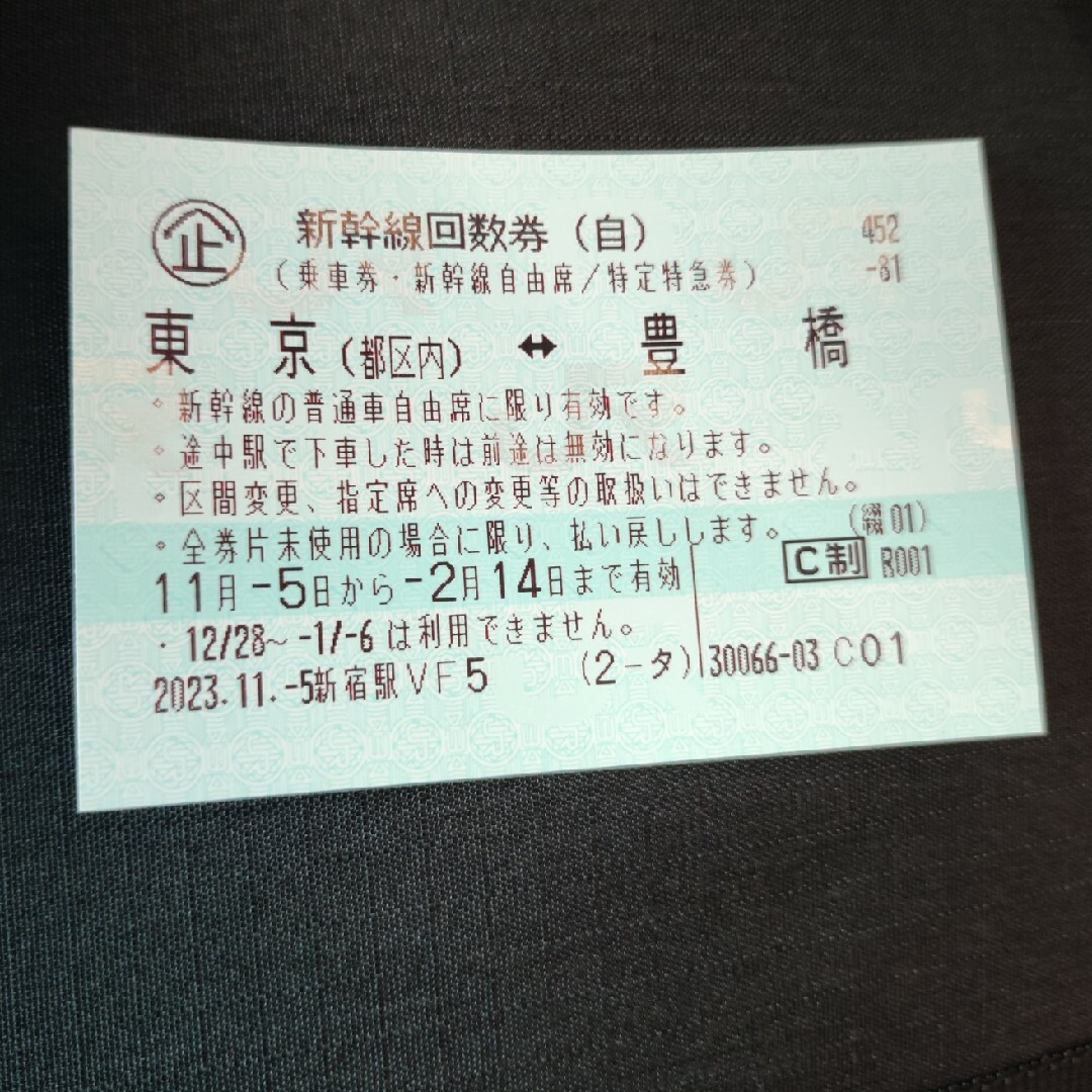 東京　豊橋　新幹線回数券　1枚（24年2月14日期限） | フリマアプリ ラクマ