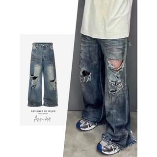 バレンシアガ(Balenciaga)のメンズファッション ダメージデストロイ加工 デニムパンツ　韓国　ストリート(デニム/ジーンズ)