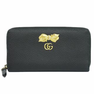 グッチ(Gucci)の本物 グッチ GUCCI プチボウ GGマーモント ラウンドファスナー 長財布 ロングウォレット レザー ブラック 524291 PETIT BOW 財布 ウォレット 中古(財布)