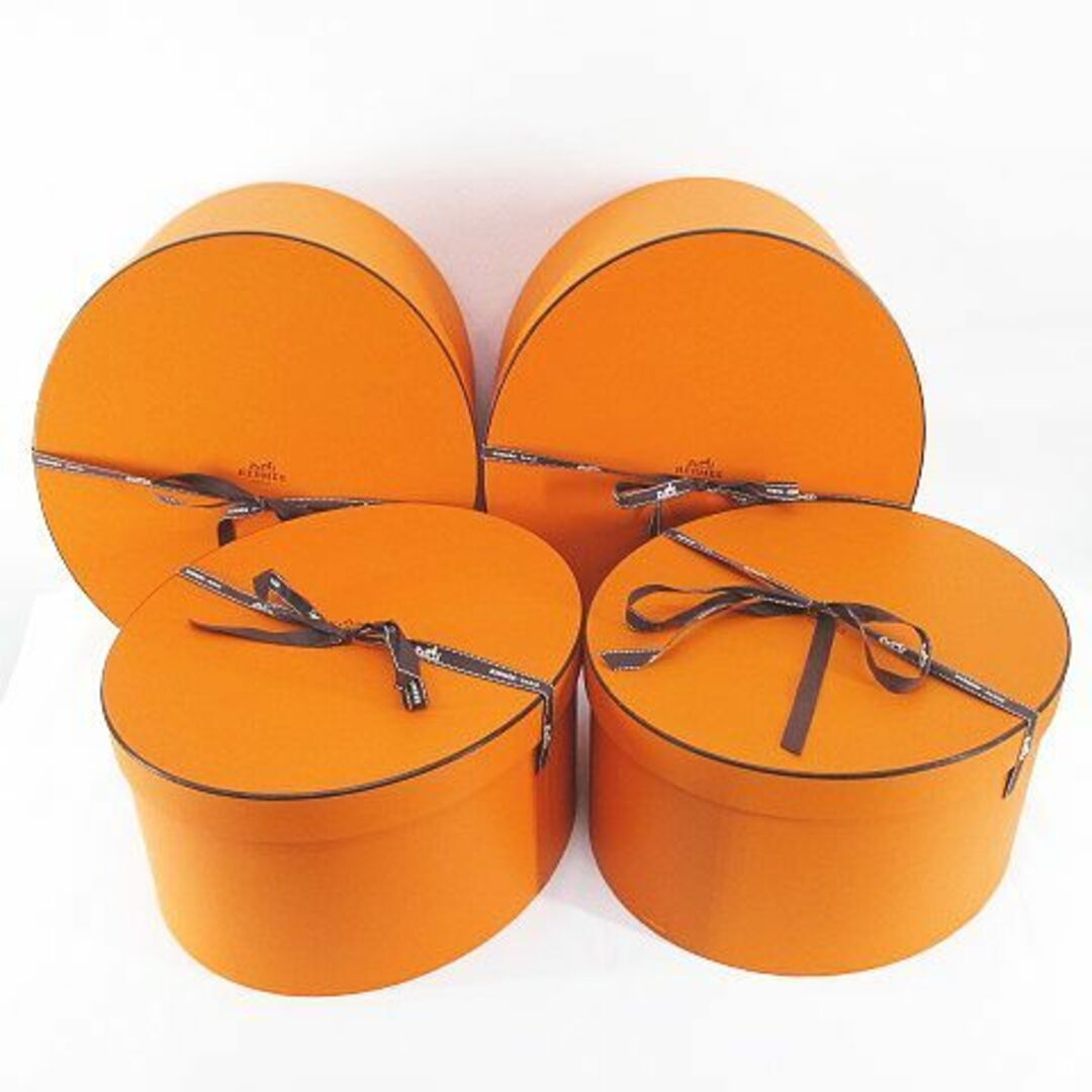エルメス 空箱 4点 空き箱 保存箱 ギフト用 帽子収納 円柱 円形 オレンジ