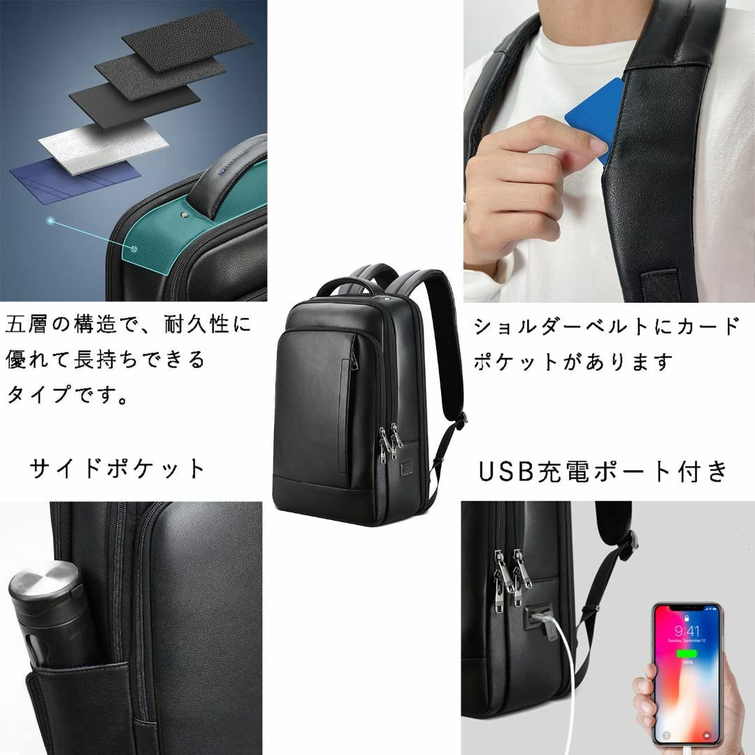 Ariga リュック メンズ 本革 牛革 スクエア 17インチPC収納 A4 レの ... Ariga リュック メンズ 本革 牛革 スクエア 17インチPC収納 A4 レ