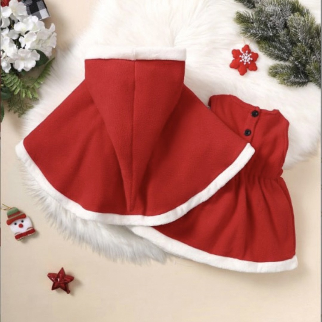 クリスマス コスプレ セット サンタ 女の子 子供 ワンピース 赤 80 90 キッズ/ベビー/マタニティのベビー服(~85cm)(ワンピース)の商品写真