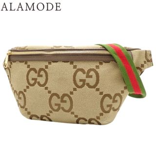 グッチ(Gucci)のGUCCI(グッチ) ジャンボGG ベルトバッグ ウエストバッグ ショルダー 肩掛け 斜め掛け ジャンボGGキャンバス エボニー キャメル茶  ゴールド金具 696031 UKMDG 2570(2023年11月現在現行品) メンズ 40802070816【中古】【アラモード】(ウエストポーチ)