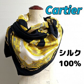 カルティエ(Cartier)の美品 Cartier カルティエ スカーフ マストドゥカルティエ シルク 黒 豹(バンダナ/スカーフ)