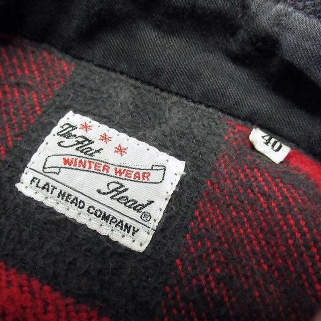 フラットヘッド　バッファローチェック　ヘビーネルシャツ　赤黒　サイズ40