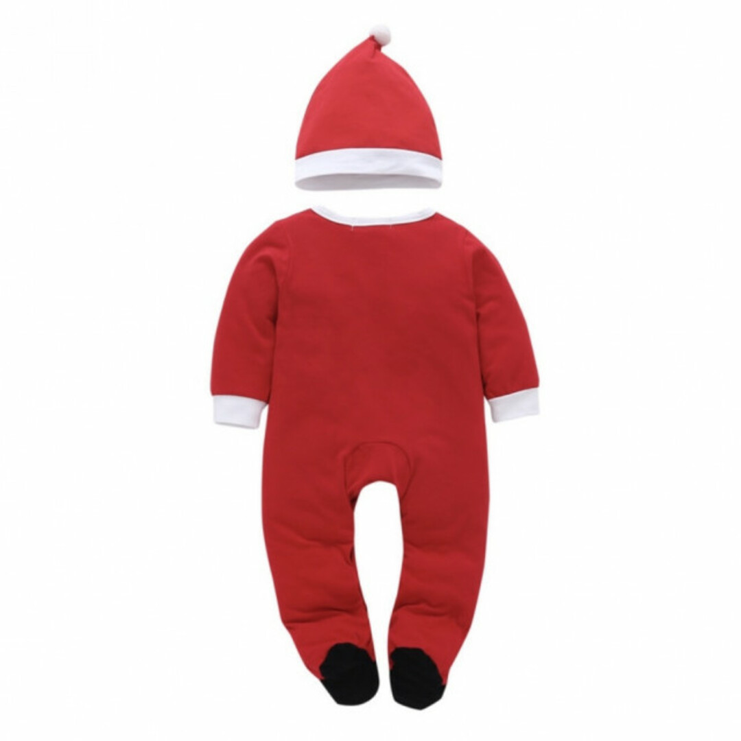 ベビーウェア 赤 サンタさん ロンパース 80 クリスマス コスプレ 帽子 B キッズ/ベビー/マタニティのベビー服(~85cm)(ロンパース)の商品写真