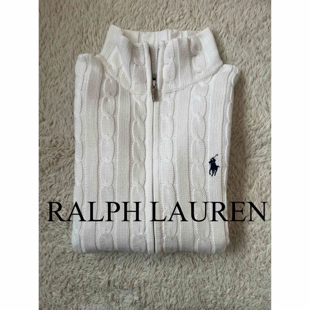 POLO RALPH LAUREN(ポロラルフローレン)の美品　ポロ　ラルフローレン　ジップアップ　カーディガン　ニット　白　人気　完売 レディースのトップス(ニット/セーター)の商品写真