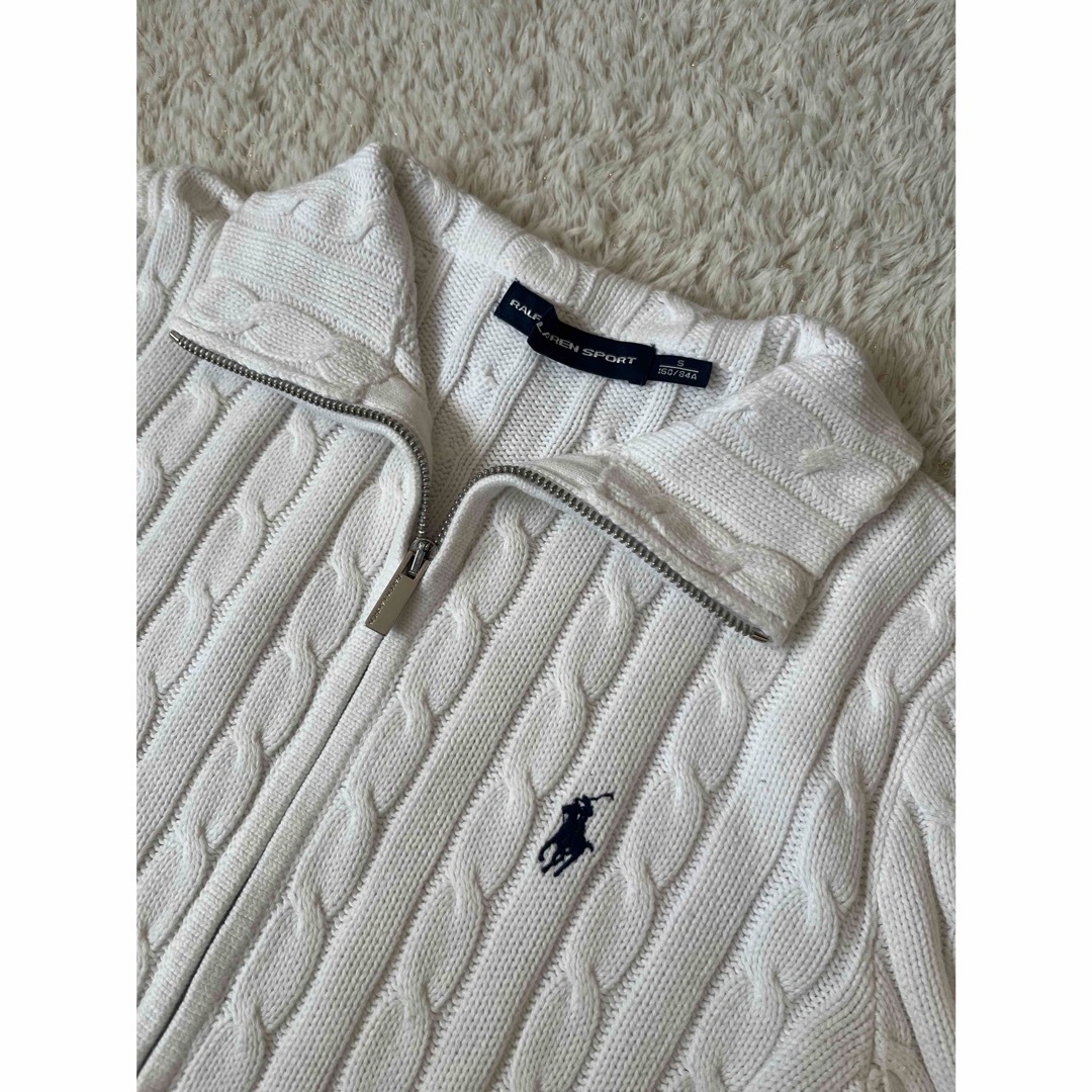 POLO RALPH LAUREN(ポロラルフローレン)の美品　ポロ　ラルフローレン　ジップアップ　カーディガン　ニット　白　人気　完売 レディースのトップス(ニット/セーター)の商品写真