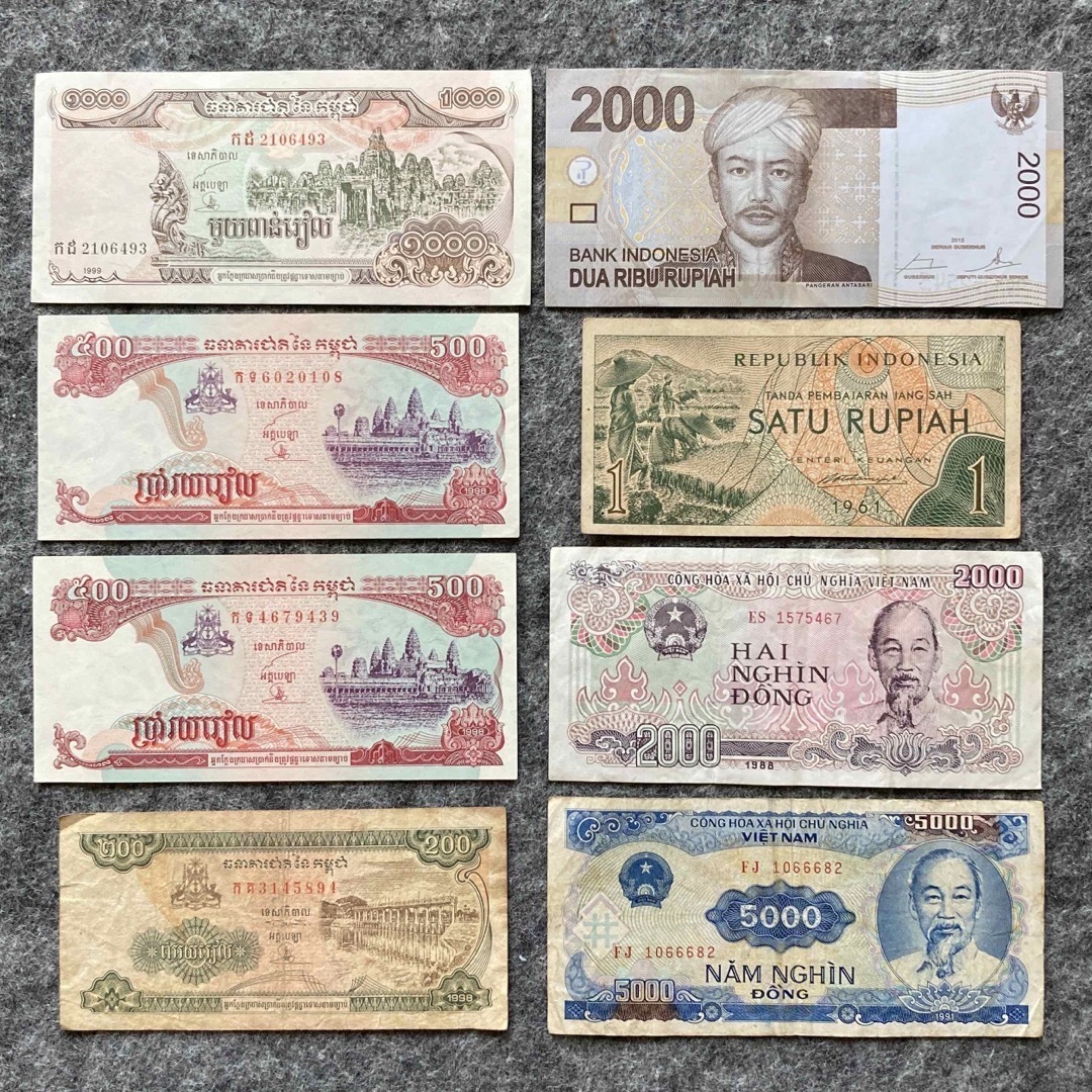 旧紙幣 カンボジア インドネシア ベトナム エンタメ/ホビーの美術品/アンティーク(貨幣)の商品写真
