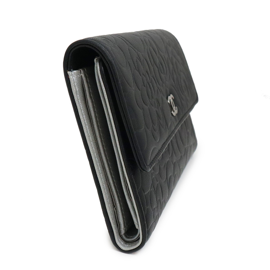 極美品 CHANEL レザー 折り財布 アイコン ロゴ型押し ホック ブラック