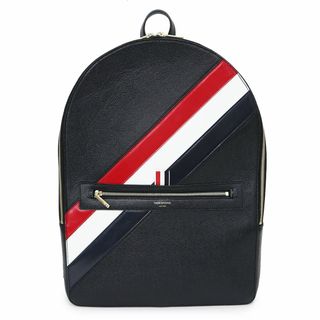 トムブラウン(THOM BROWNE)のトムブラウン ストライプディテール バックパック リュック デイパック ペブルグレインカーフ レザー ブラック レッド ホワイト 黒 赤 白 ゴールド金具 MAG067A THOM BROWNE（美品）(バッグパック/リュック)