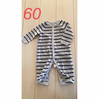 ベビーギャップ(babyGAP)のGAP グレーボーダー ベロア ロンパース 60(ロンパース)