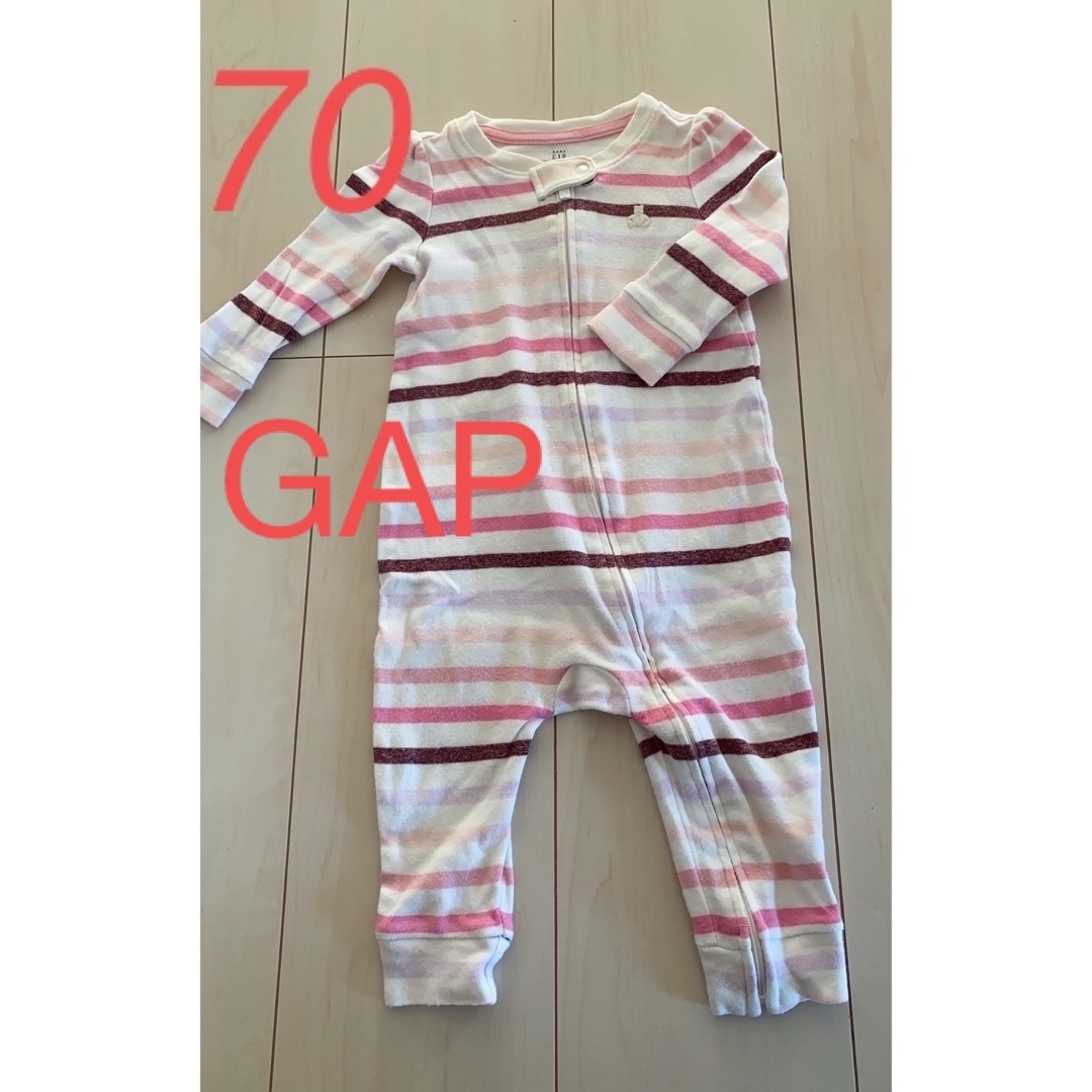 babyGAP(ベビーギャップ)のGAP ホワイト ピンク ボーダー ロンパース 70 キッズ/ベビー/マタニティのベビー服(~85cm)(ロンパース)の商品写真