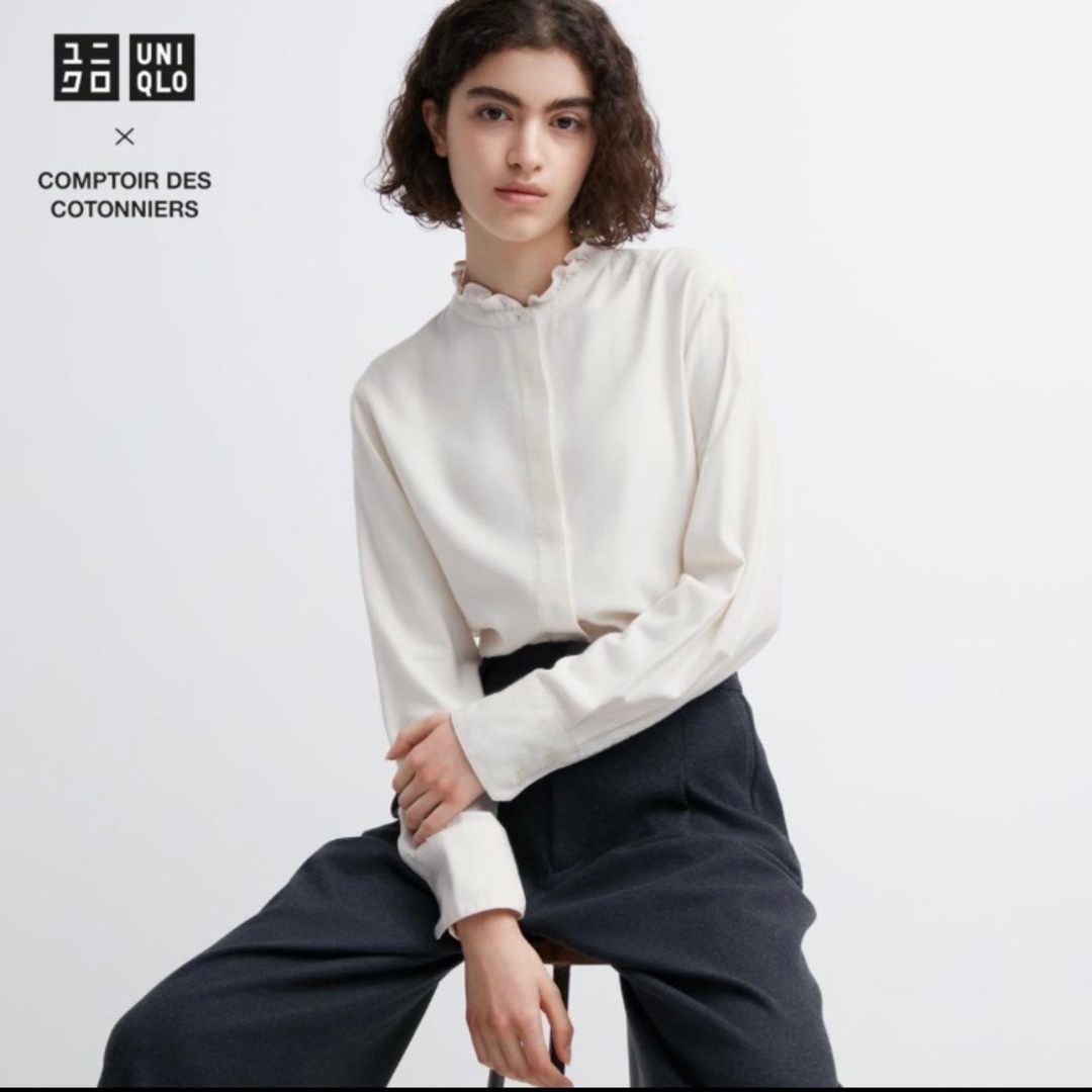 UNIQLO(ユニクロ)のユニクロ　ソフトブラッシュドスタンドカラーシャツ　S レディースのトップス(シャツ/ブラウス(長袖/七分))の商品写真