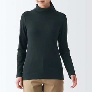 ムジルシリョウヒン(MUJI (無印良品))の無印良品 ストレッチフェイス編み タートルネック長袖Tシャツ L ダークネイビー(Tシャツ(長袖/七分))