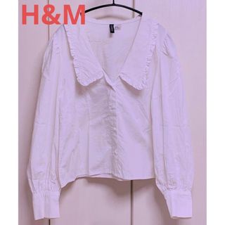 エイチアンドエム(H&M)の★H&M フリルカラーブラウス パフスリーブ ホワイト 38サイズ(シャツ/ブラウス(長袖/七分))