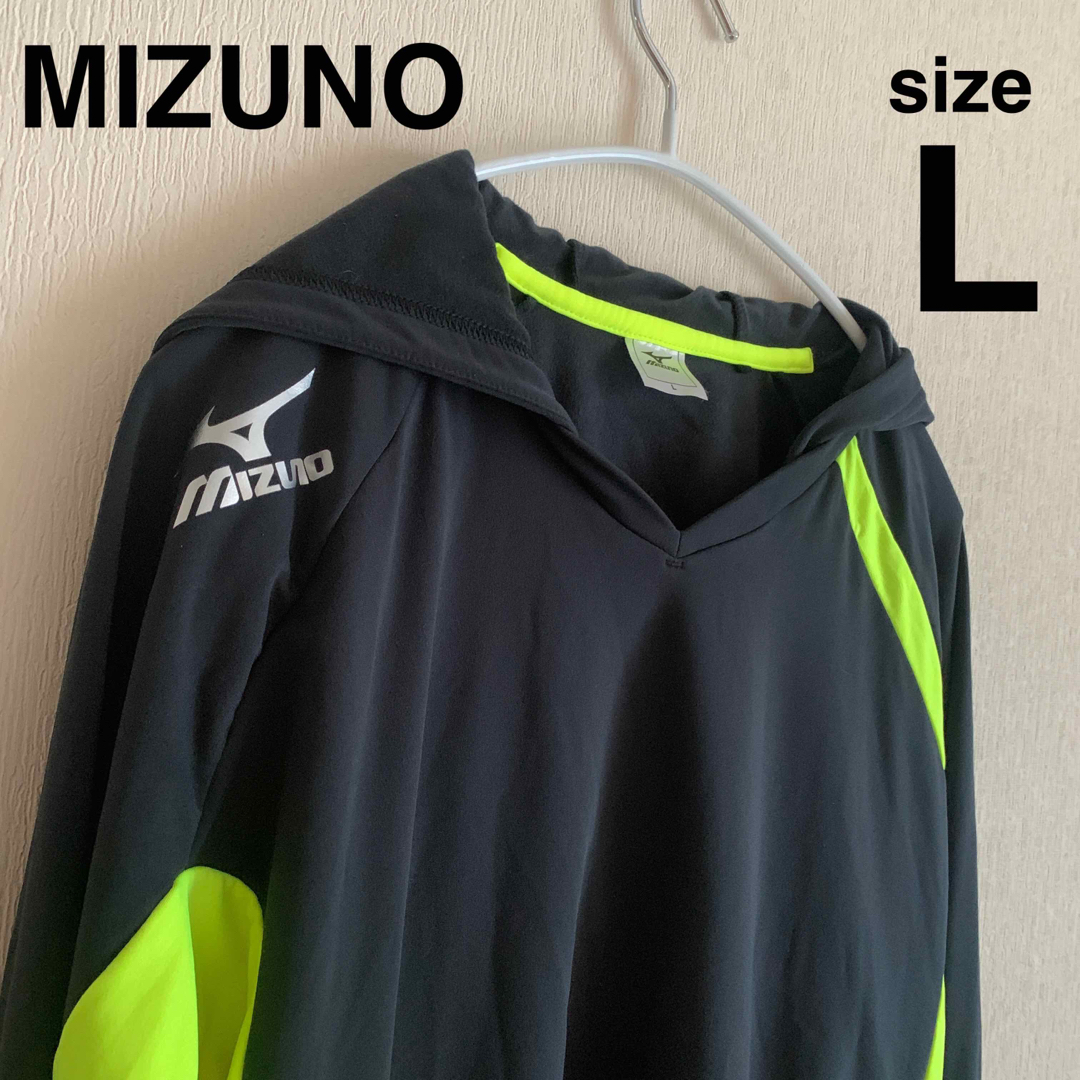 MIZUNO ミズノフード付き パーカー ブラック サイズ L テニス サッカー | フリマアプリ ラクマ