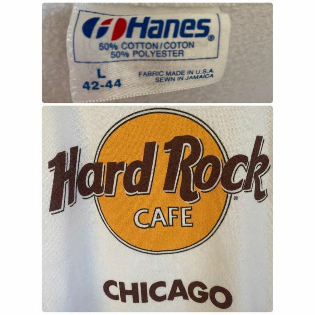 Hanes(ヘインズ)のUSA製　ヘインズ　ハードロックカフェ　シカゴCHICAGO プリントホワイト メンズのトップス(スウェット)の商品写真