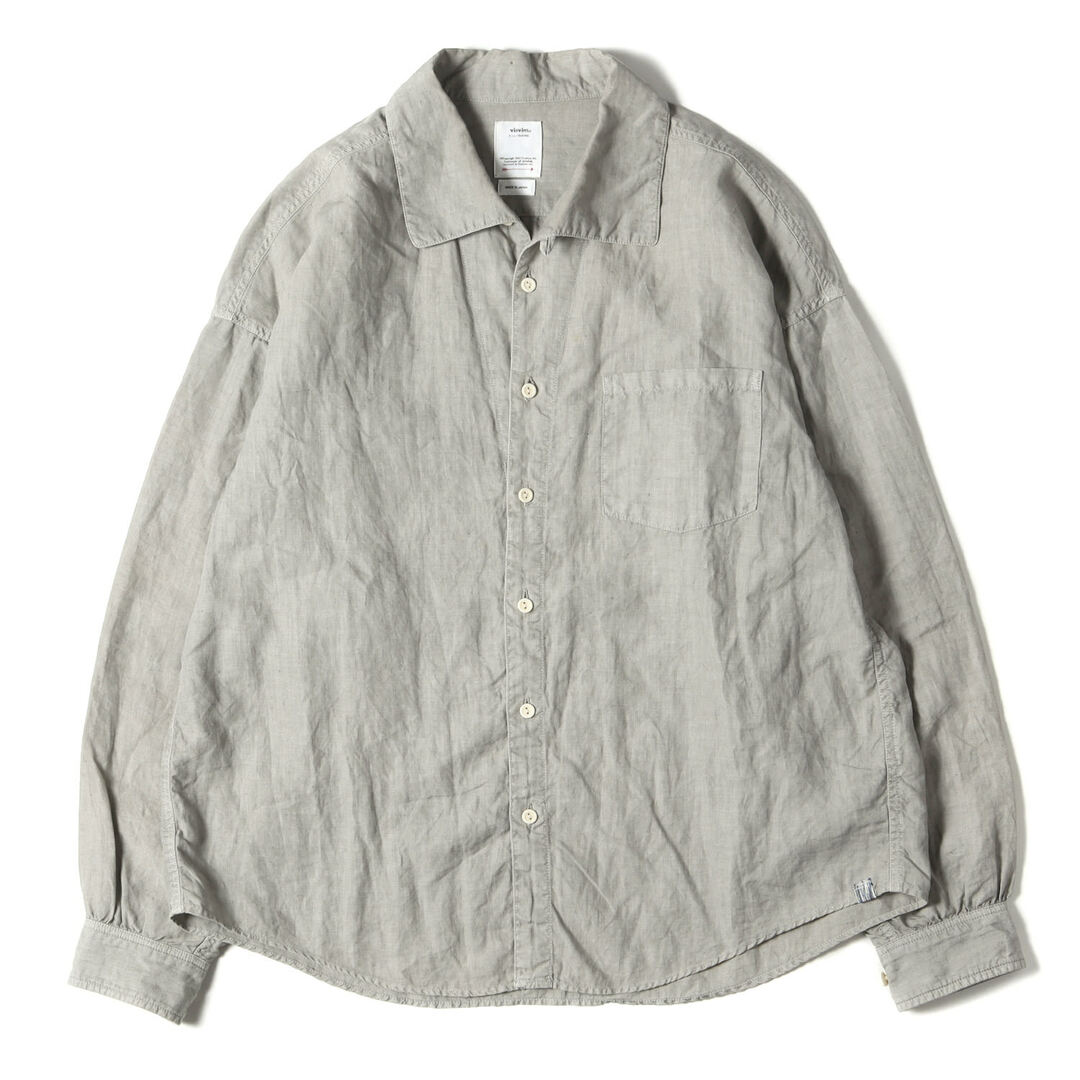 visvim ビズビム シャツ サイズ:1 23SS 天然染色加工 オープンカラー パルマー シャツ PALMER SHIRT L/S DMGD  LINEN グレー トップス カジュアルシャツ 長袖 【メンズ】 | フリマアプリ ラクマ