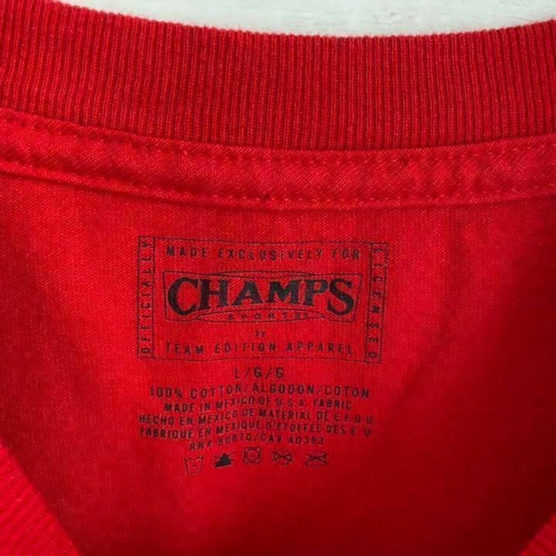 チャンプス ゴンザガ大学 バスケットボール キャラクター レッド 古着 L メンズのトップス(Tシャツ/カットソー(半袖/袖なし))の商品写真