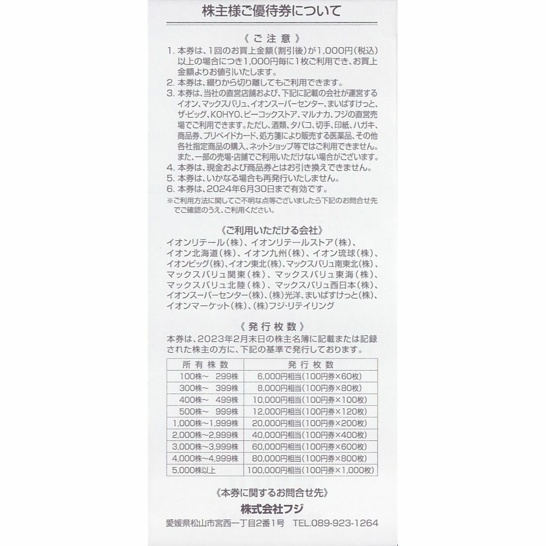 12000円分◆フジ 株主優待◆イオン マックスバリュ マルナカ