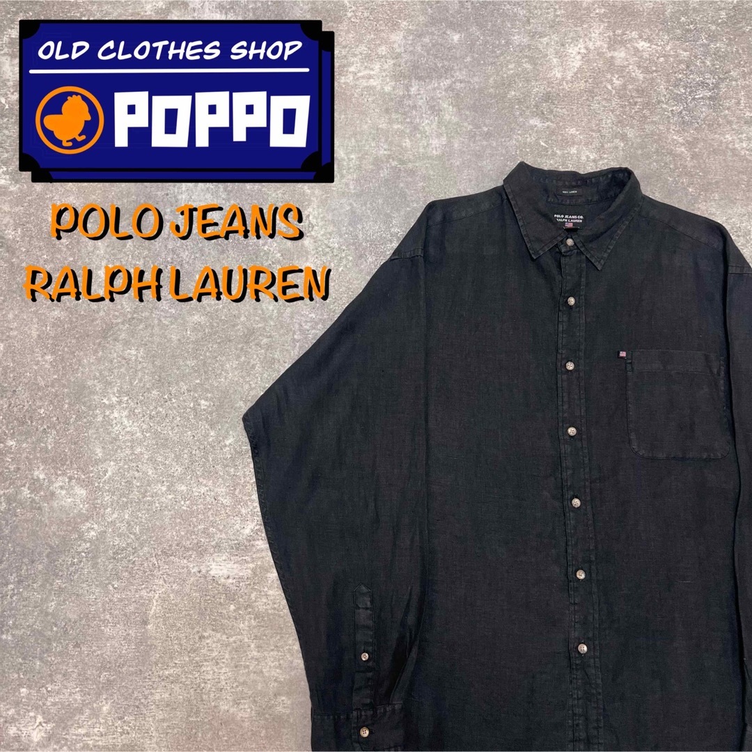 POLO RALPH LAUREN(ポロラルフローレン)のポロジーンズラルフローレン☆ポケットロゴタグビッグリネンシャツ　ブラック メンズのトップス(シャツ)の商品写真
