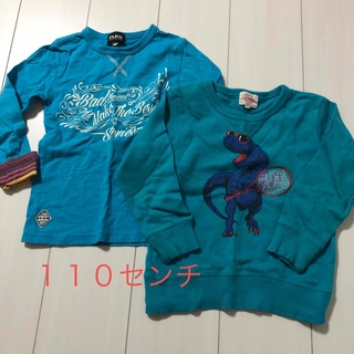 子供服　スウェット　恐竜　１１０センチ　長袖Tシャツ　ブルー　(Tシャツ/カットソー)