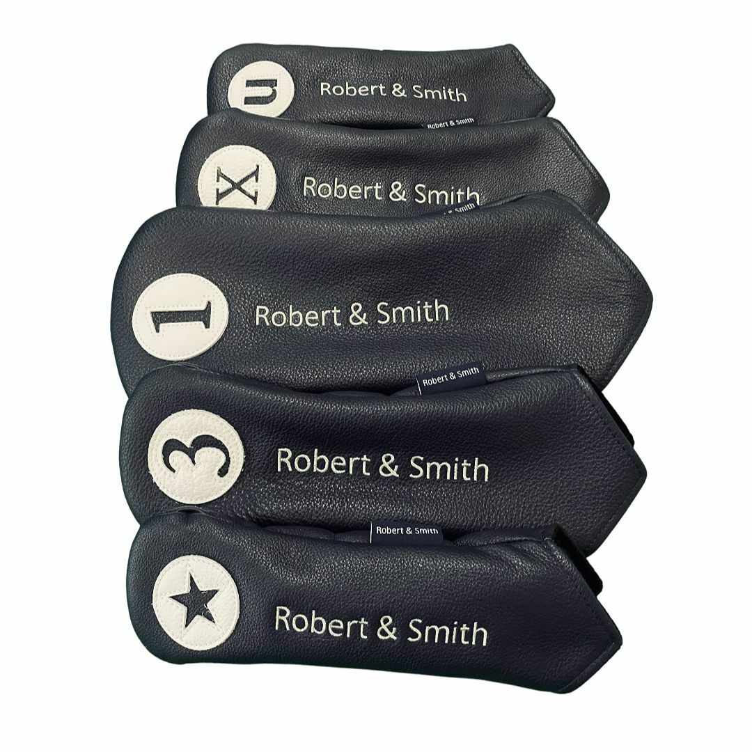 【色: ネイビー・白ナンバー】Robert&Smith ゴルフ用品 本革 ヘッド