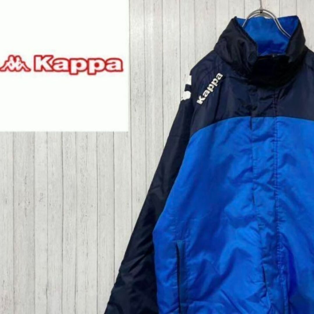 カッパ　ダウンジャケット　ジップアップ　ブルー　刺繍ロゴ　中綿　パーカー　S | フリマアプリ ラクマ