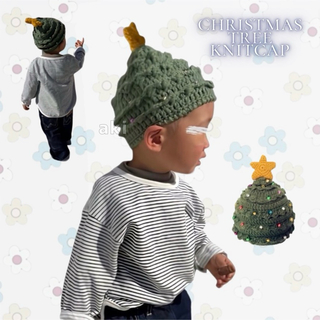 子ども用 クリスマス ツリー ニット帽 カラフル ビーズ付き キッズ 帽子 星(帽子)