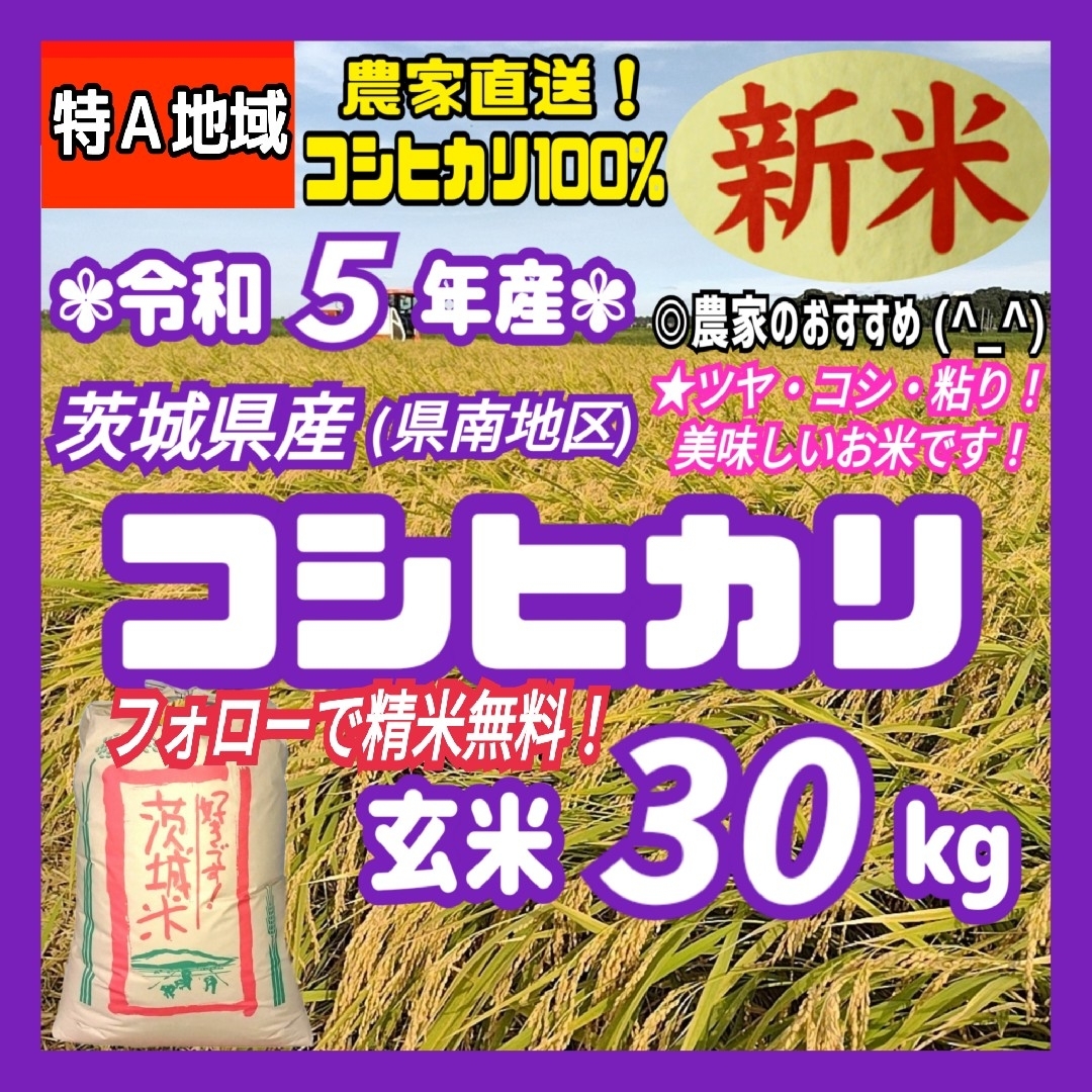 茨城県産　30キロ_2の通販　by　ru_tan's　令和5年産　特A　コシヒカリ　30Kg　新米　玄米　shop｜ラクマ