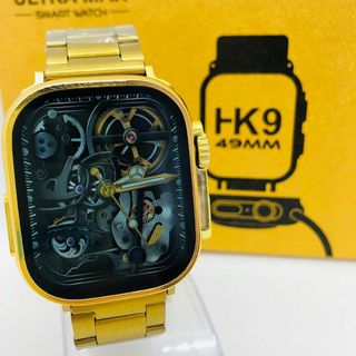 HK9 ULTRA ゴールド スマートウォッチ 通話機能 血圧 健康管理 運動(腕時計(デジタル))