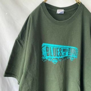 ギルダン GILDAN Tシャツ 半袖 プリント グリーン 古着 XL(Tシャツ/カットソー(半袖/袖なし))