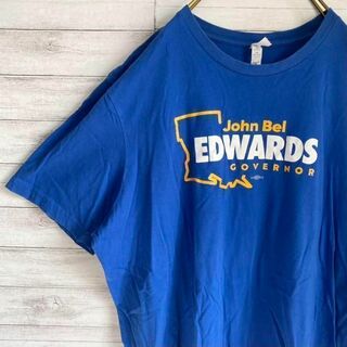 USA製 Tシャツ John Bel EDWARDS ブルー 古着 2XL(Tシャツ/カットソー(半袖/袖なし))