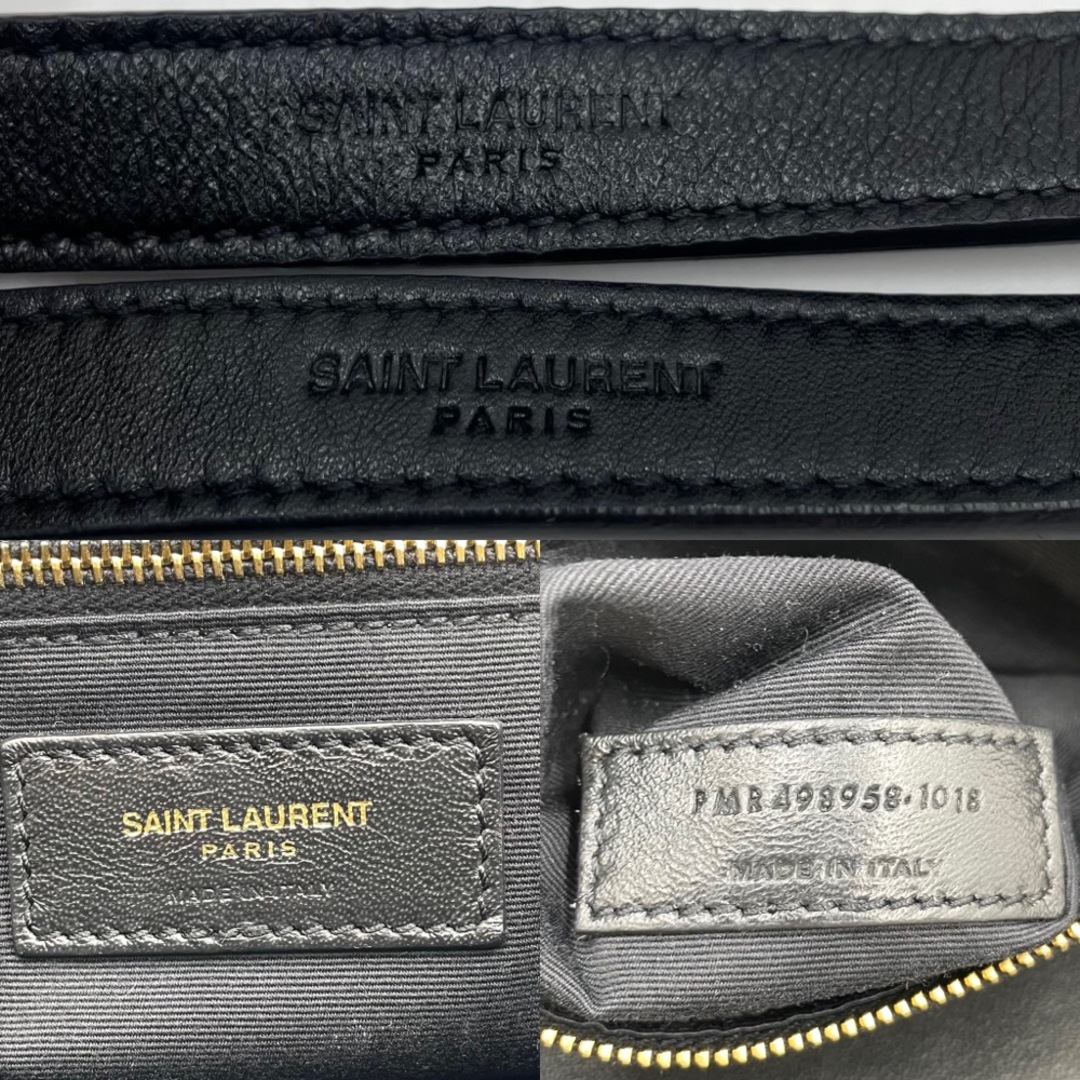 【限定価格】SAINT LAURENT PARIS サンローランパリ ショルダーバッグ ハンドバッグ スパンコール ビーズ ビジュー YSL ダブルチェーン ダイナソー 恐竜 498958 レザー    ブラック 黒 マルチカラー ゴールド金具 レディース【品】