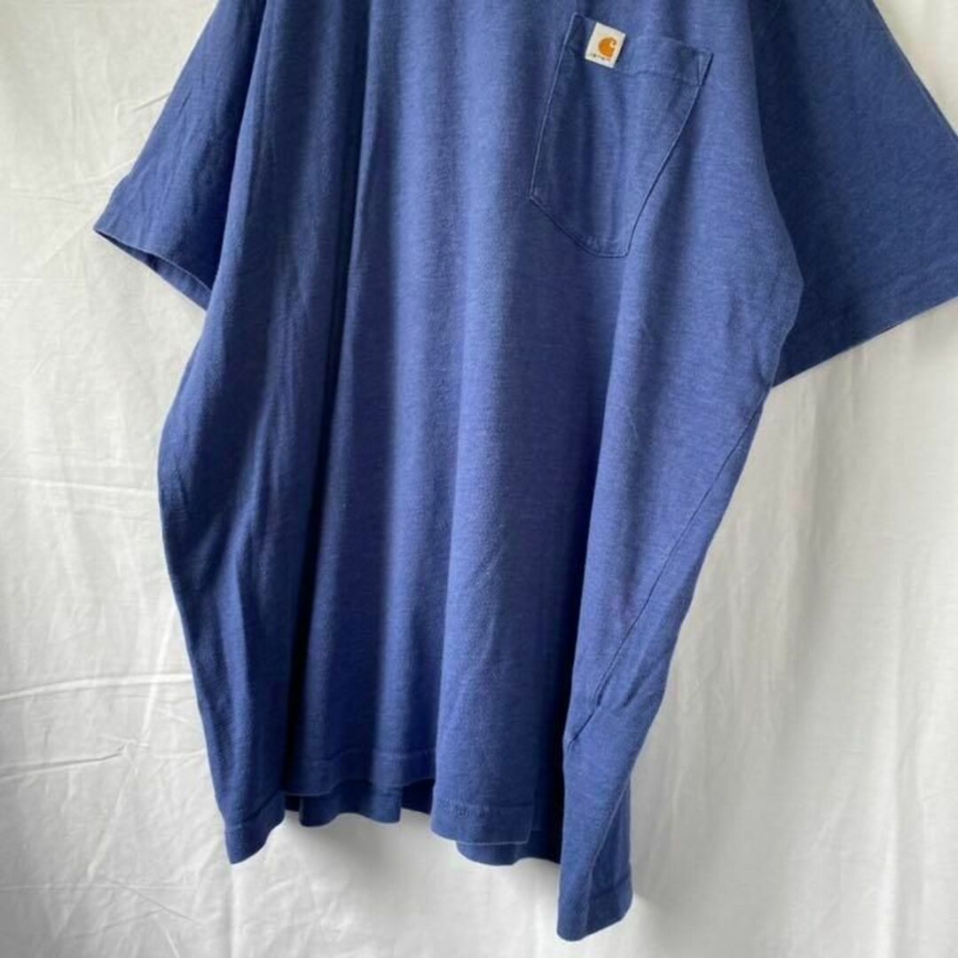 【人気】カーハート　Tシャツ　半袖　ロゴ　胸ポケット　ブルー系　古着　2XL メンズのトップス(Tシャツ/カットソー(半袖/袖なし))の商品写真