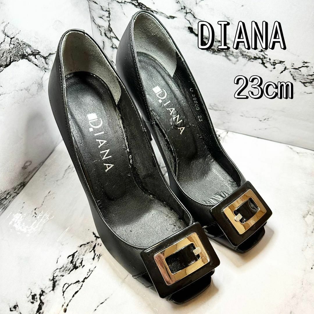 DIANA(ダイアナ)の【美品】DIANA オープントゥ　パンプス　23cm 黒 レディースの靴/シューズ(ハイヒール/パンプス)の商品写真