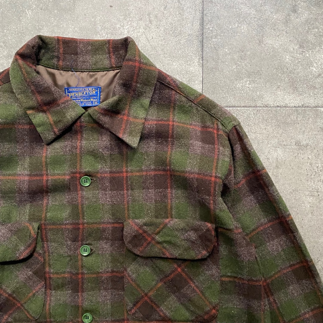 PENDLETON(ペンドルトン)の50s ペンドルトン ウールシャツ M グリーン×ブラウン ボックス/開襟 メンズのトップス(シャツ)の商品写真