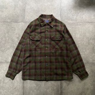 ペンドルトン(PENDLETON)の50s ペンドルトン ウールシャツ M グリーン×ブラウン ボックス/開襟(シャツ)