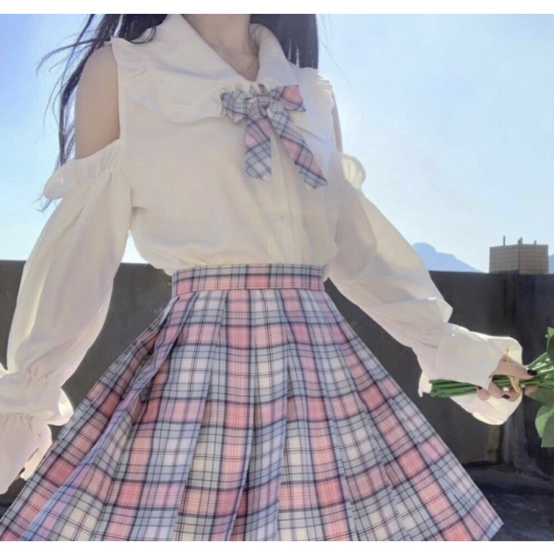 レディース　制服　コスプレ　地雷系　ブラウス　長袖　ロリータ　肩あき　グレー レディースのトップス(シャツ/ブラウス(長袖/七分))の商品写真