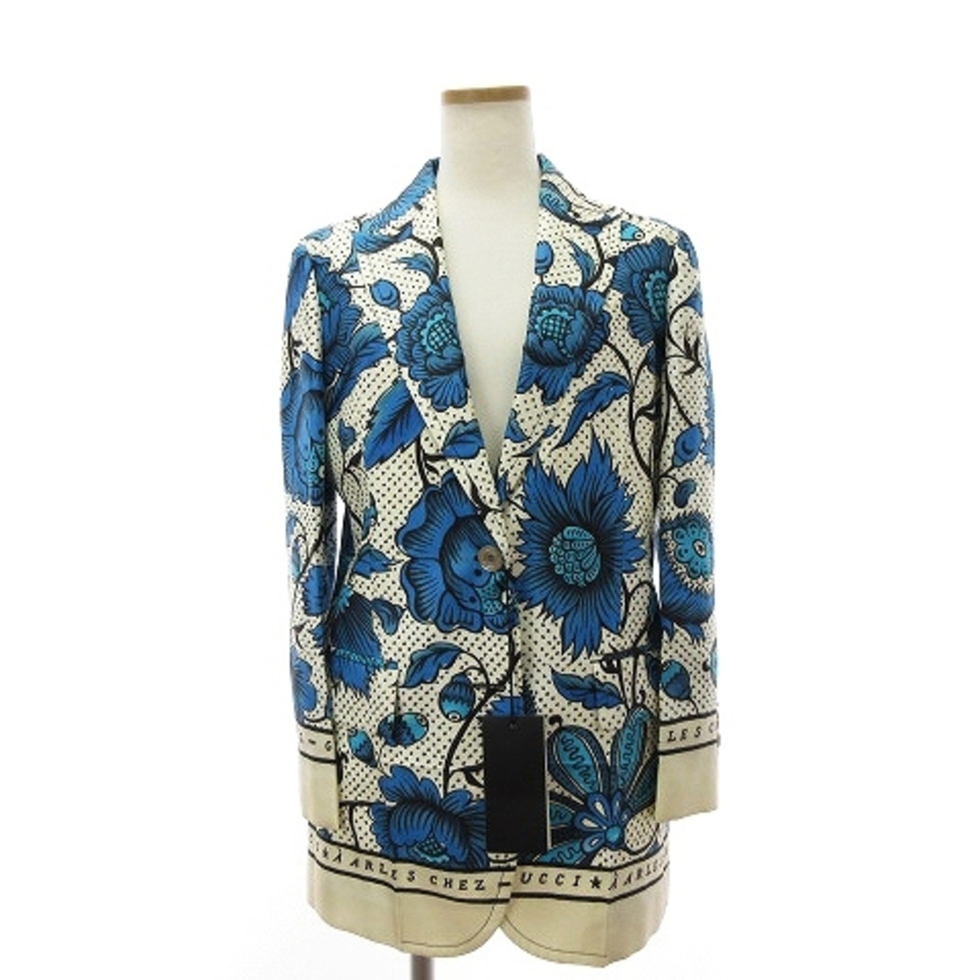 グッチ タグ付き テーラードジャケット ブレザー 花柄 シルク 白 青 40のサムネイル