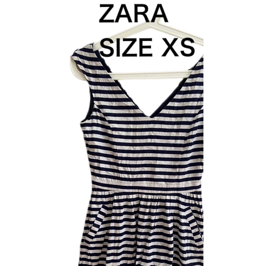 ZARA(ザラ)のZARA ザラ ノースリーブ ワンピース ボーダー サイズXS レディースのワンピース(ミニワンピース)の商品写真