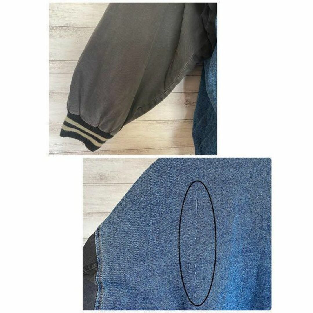 【ヴィンテージ】　スタジャン　デニムジャケット　刺繍ロゴ　リブライン 古着 メンズのジャケット/アウター(スタジャン)の商品写真