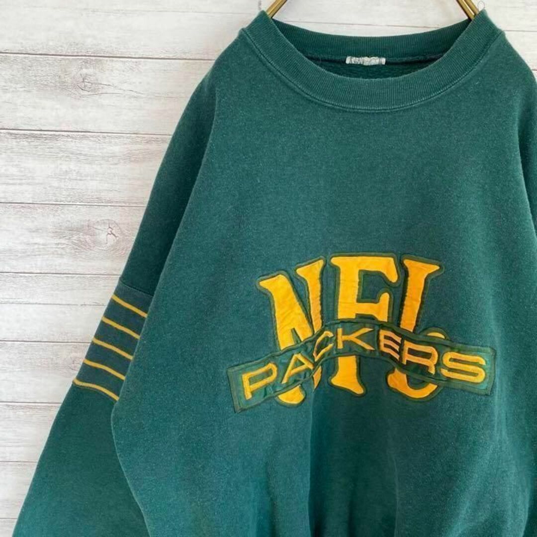 ［人気］スウェット　トレーナー　NFLパッカーズ　刺繍　L グリーン　古着 メンズのトップス(スウェット)の商品写真