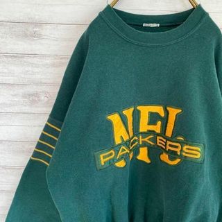 ［人気］スウェット　トレーナー　NFLパッカーズ　刺繍　L グリーン　古着(スウェット)