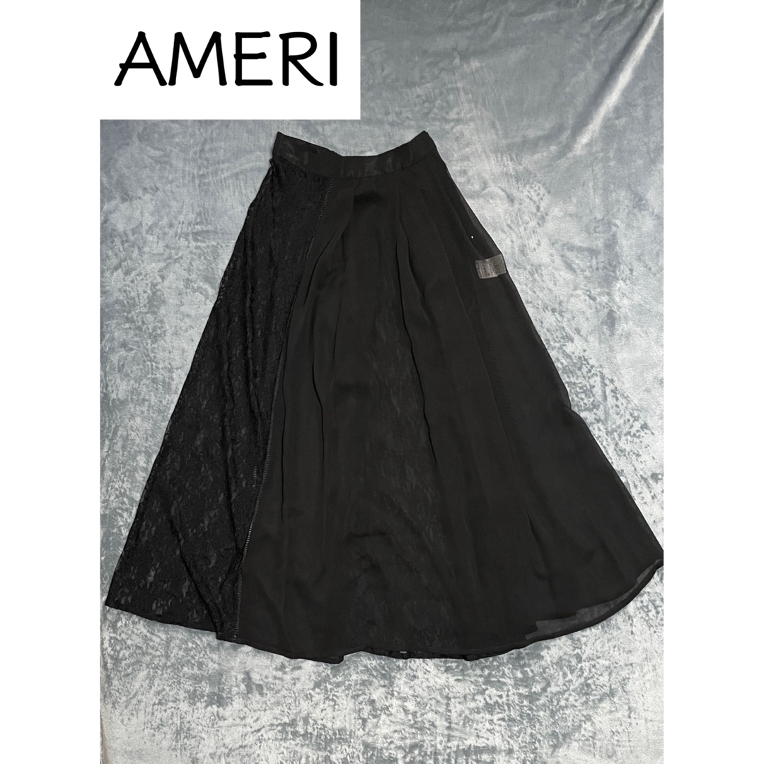 Ameri VINTAGE(アメリヴィンテージ)のAMERI アメリ フレアスカート ロング デザイン インナー付き レース切替 レディースのスカート(ロングスカート)の商品写真