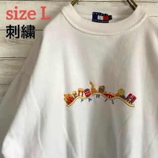 スウェット　トレーナー　刺繍ロゴ　パリ　PARIS ホワイト　古着(スウェット)